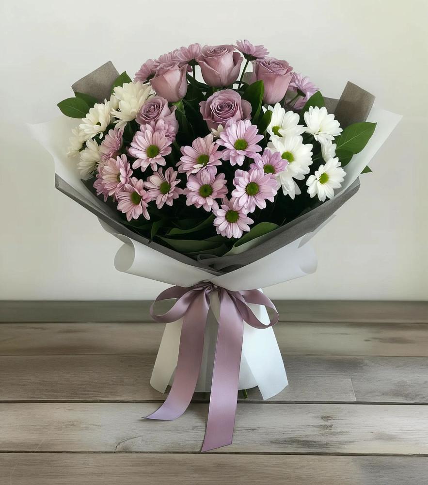 Букет цветов из: Хризантемы и Розы в Подлужном