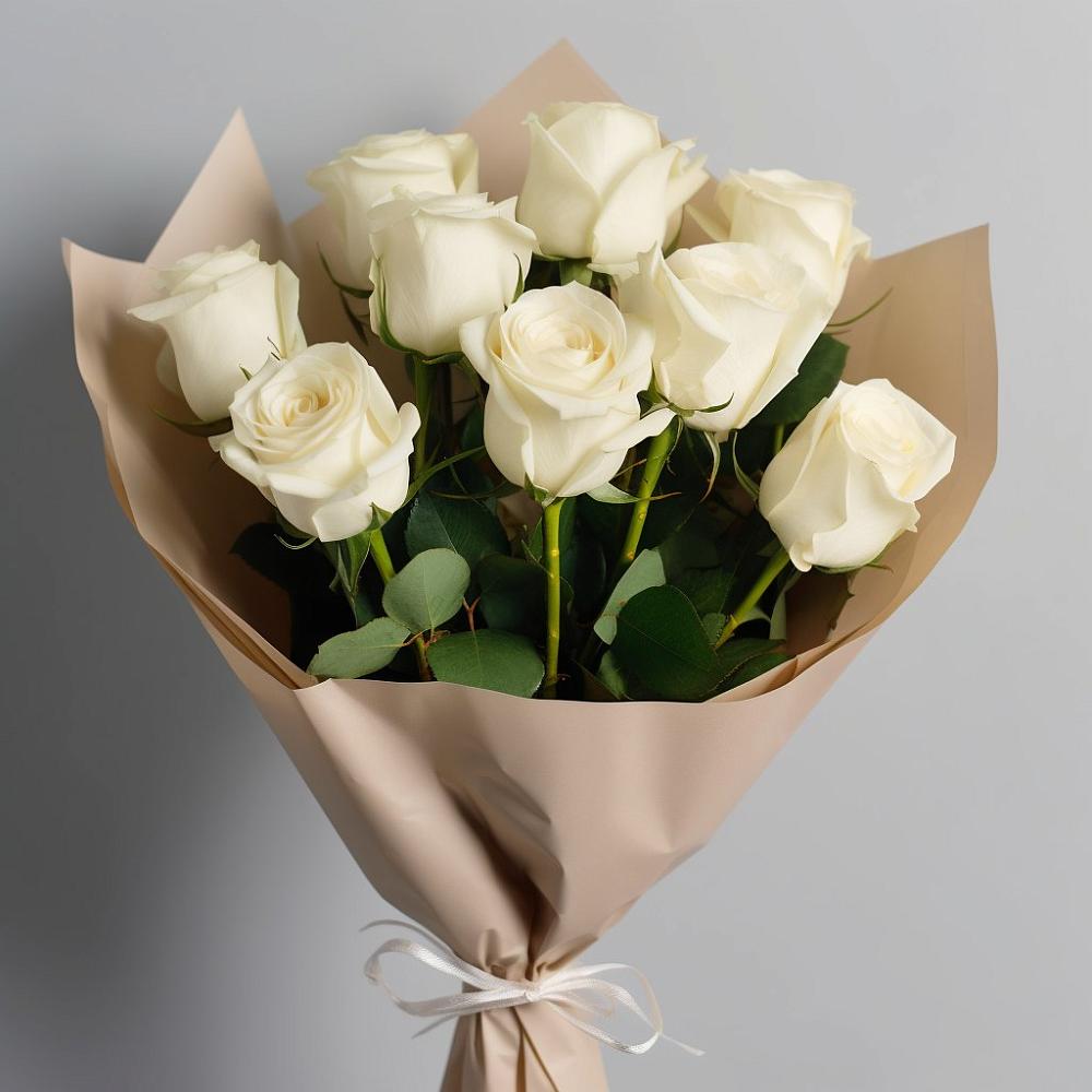 Букет 9 Белых роз Эдлесс Лав в Подлужном