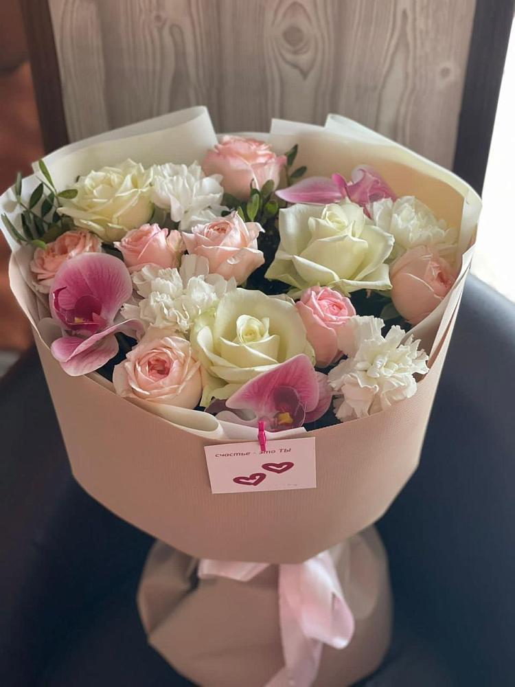 Букет цветов из: Орхидеи, Розы и Гвоздики в Подлужном