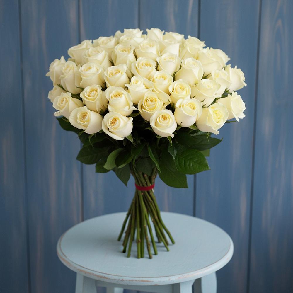Букет 51 Белая роза Эдлесс Лав в Подлужном