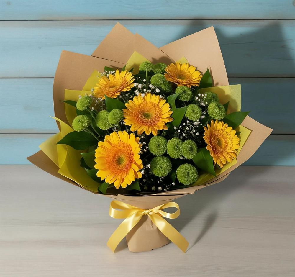 Букет цветов из: Герберы и Хризантемы в Подлужном