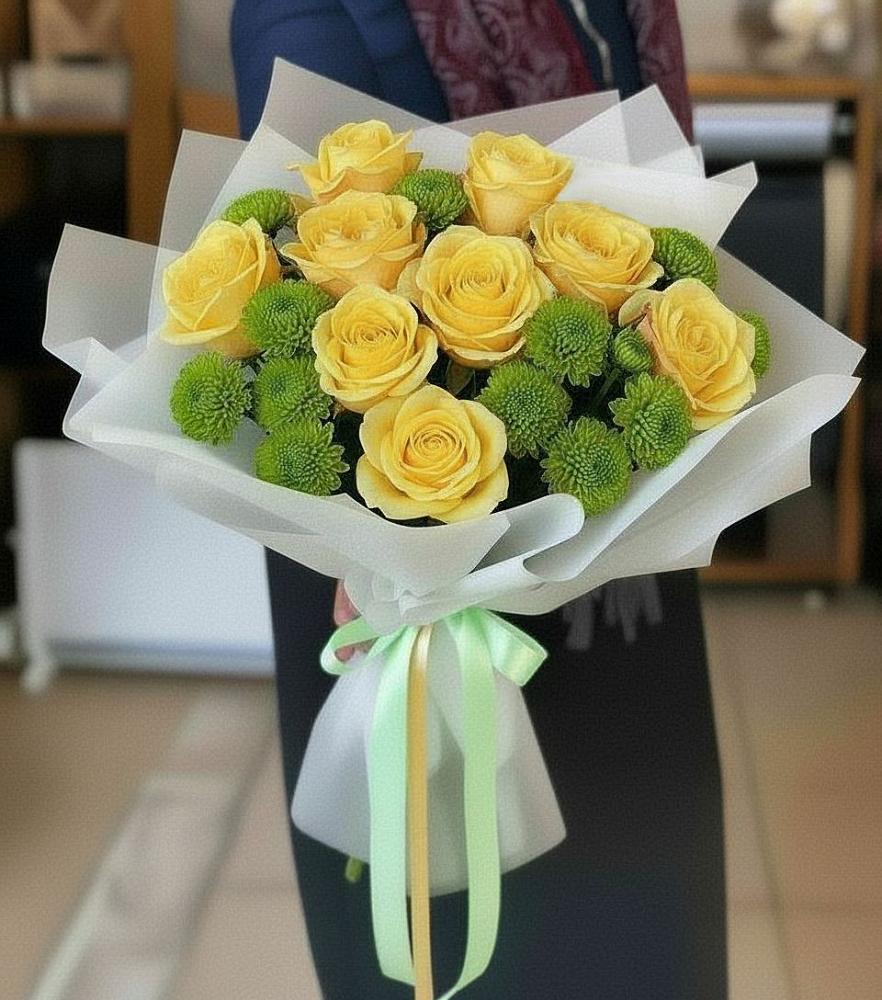 Букет цветов из: Хризантемы и Розы в Подлужном