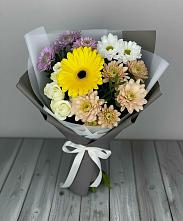 Букет цветов из:  Розы, Герберы и Хризантемы в Подлужном