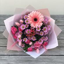 Букет цветов из:  Розы, Герберы и Хризантемы в Подлужном