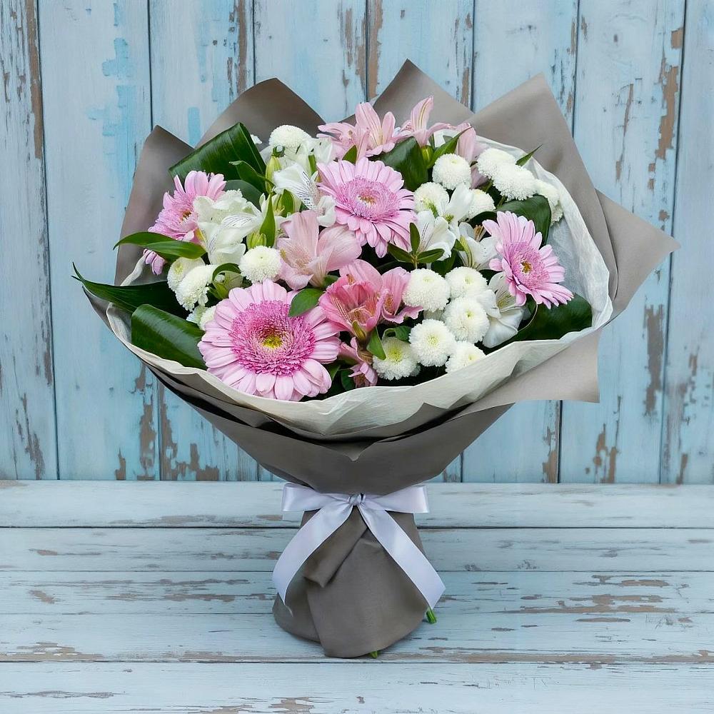 Букет цветов из: Герберы, Альстромерии и Хризантемы в Подлужном