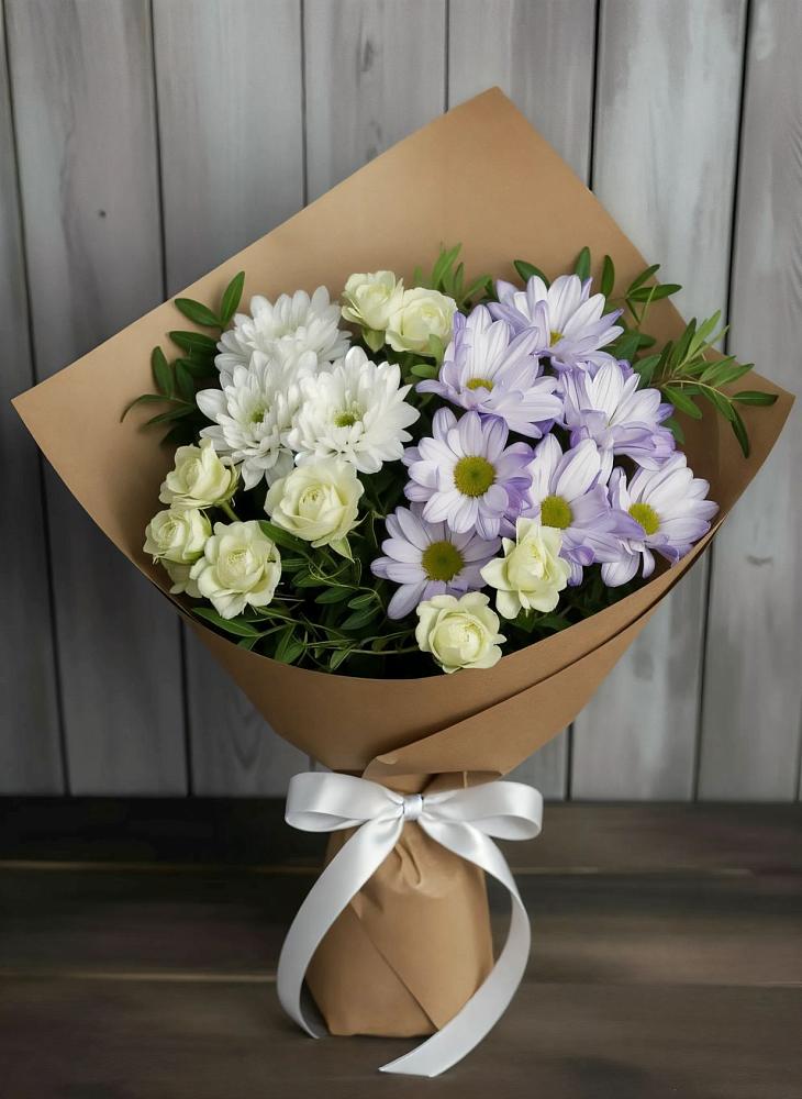 Букет цветов из: Хризантемы и Розы в Подлужном